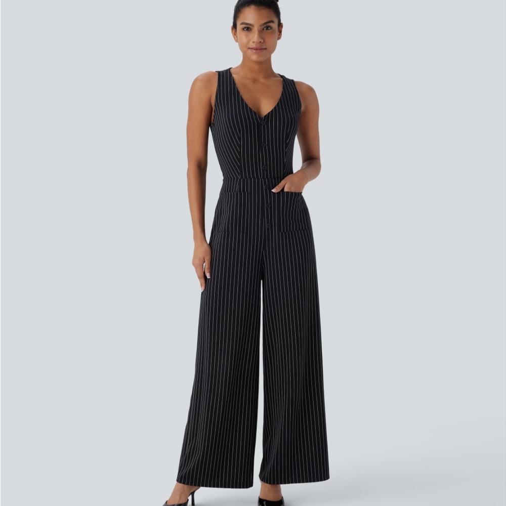 HALARA Black Pinstripe Jumpsuit